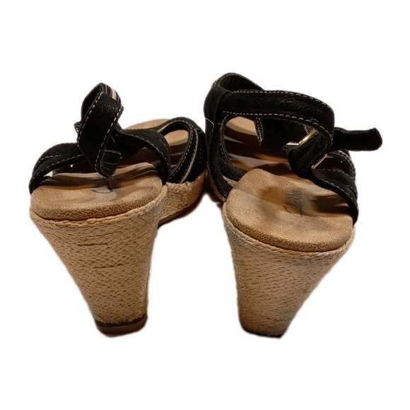 Clarks Black Leather Espadrille‎ Style Wedge Sandals Women's 10M Strappy - Picture 3 of 10